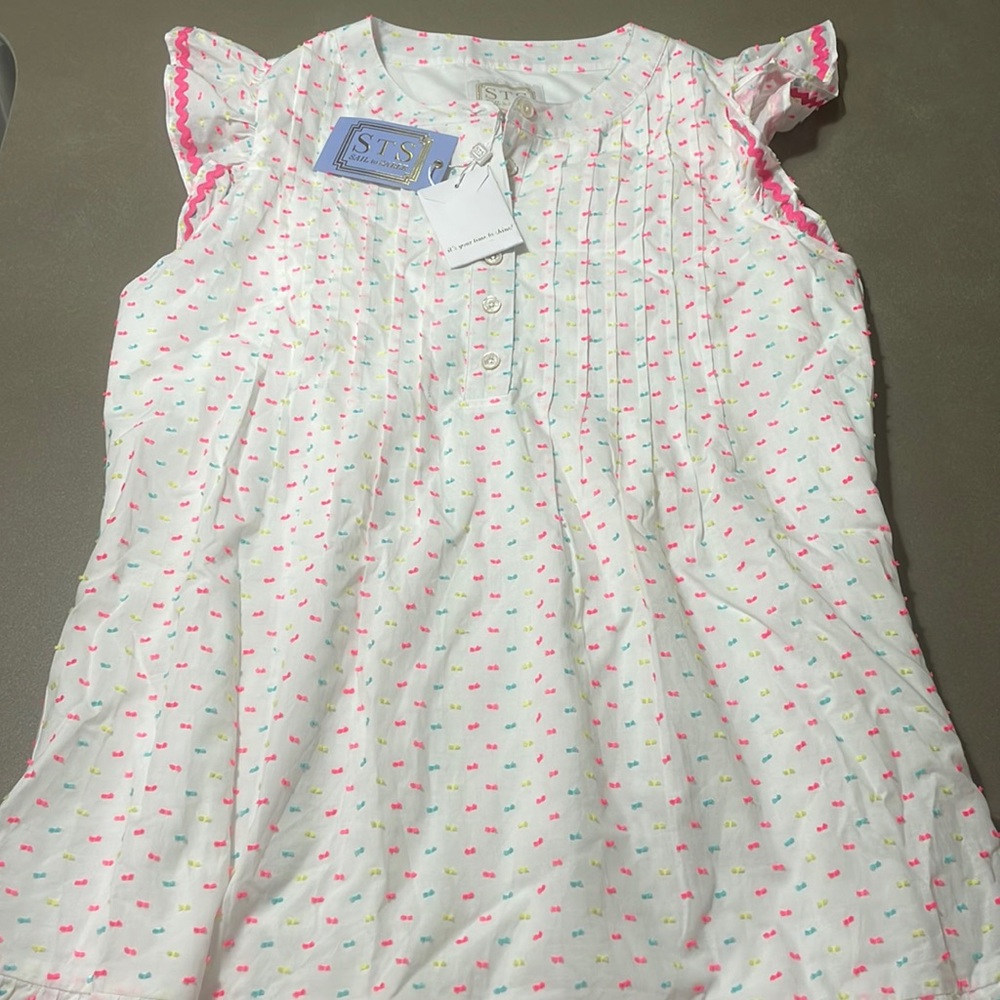 Sail to Sable White Cotton Sleeveless Dress with Neon Dot Print